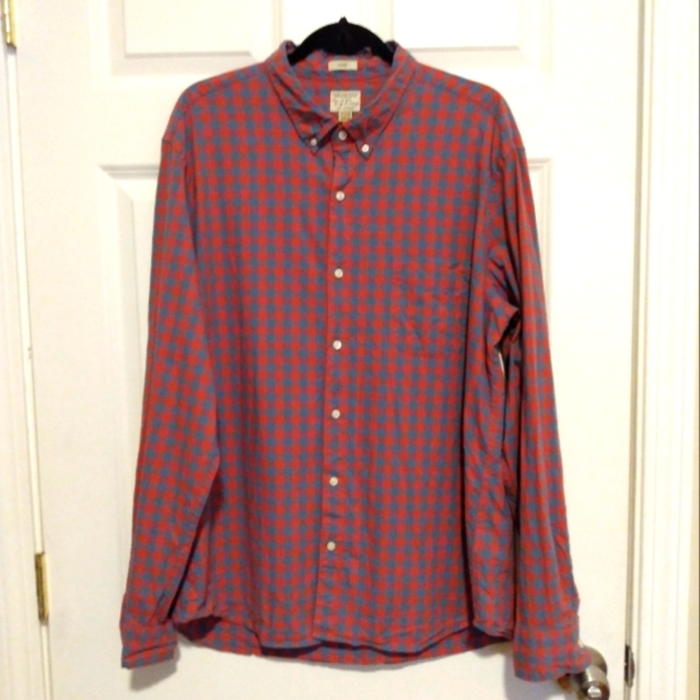 J. Crew Button Down Shirt plaid red/gray blue Large